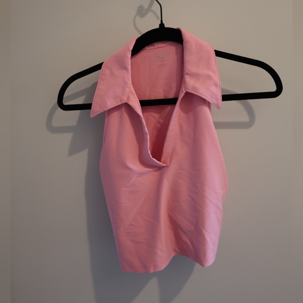 Pink Sleeveless Athletic Cropped Polo Tank Top